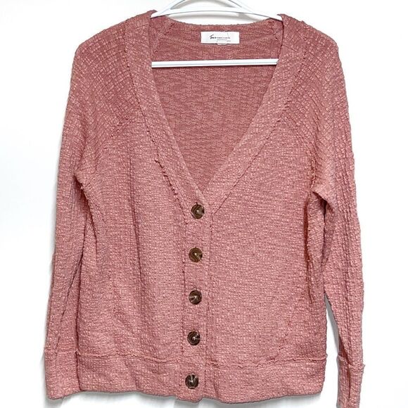 Two by Vince Camuto Peach Orange Raw hem Button front Cotton Cardigan ladies S - Picture 1 of 7